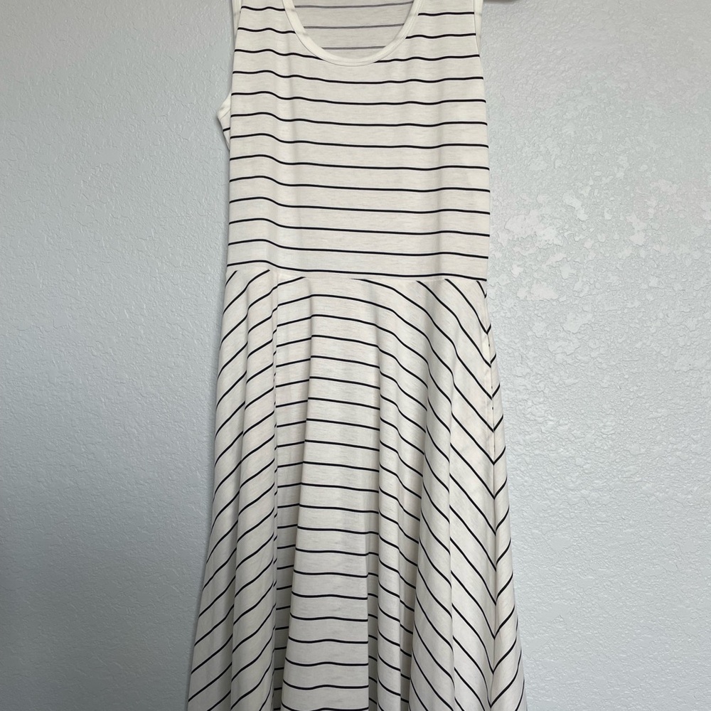 LuLaRoe Nichole White and Black Striped Midi Dress
